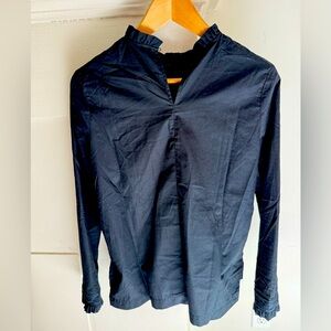 Women’s Black Long-Sleeve Ruffle Collar Shirt